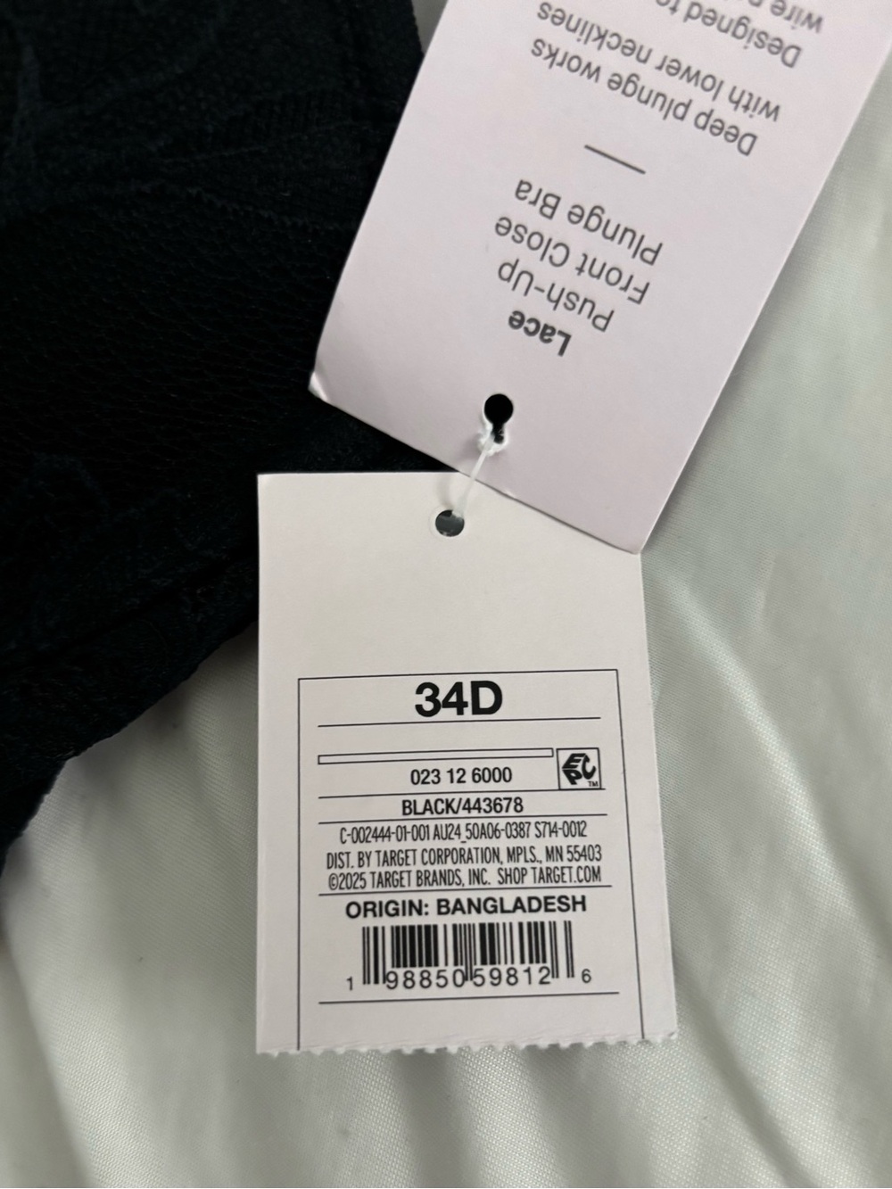 Auden Black Lace Bra with Gold Center Accent - Picture 2 of 5